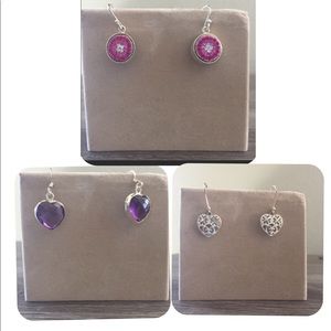 BUNDLE of 3 silver earrings w/free charm necklace